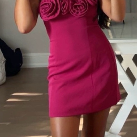 Peppermayo Dresses & Skirts - Peppermayo Fuchsia Mini Dress with Rosette Detail